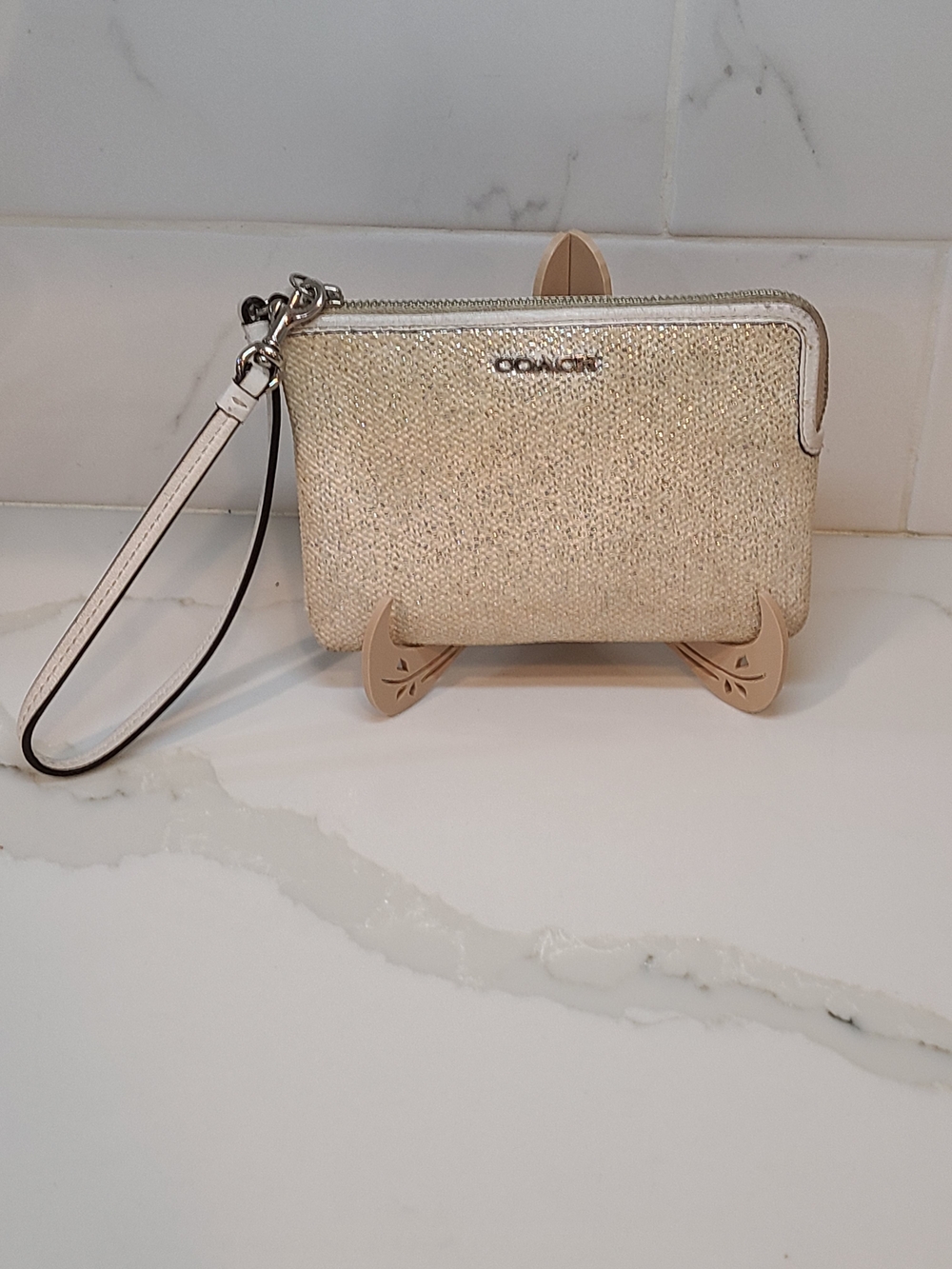 COACH Metallic Beige Wristlet Pouch